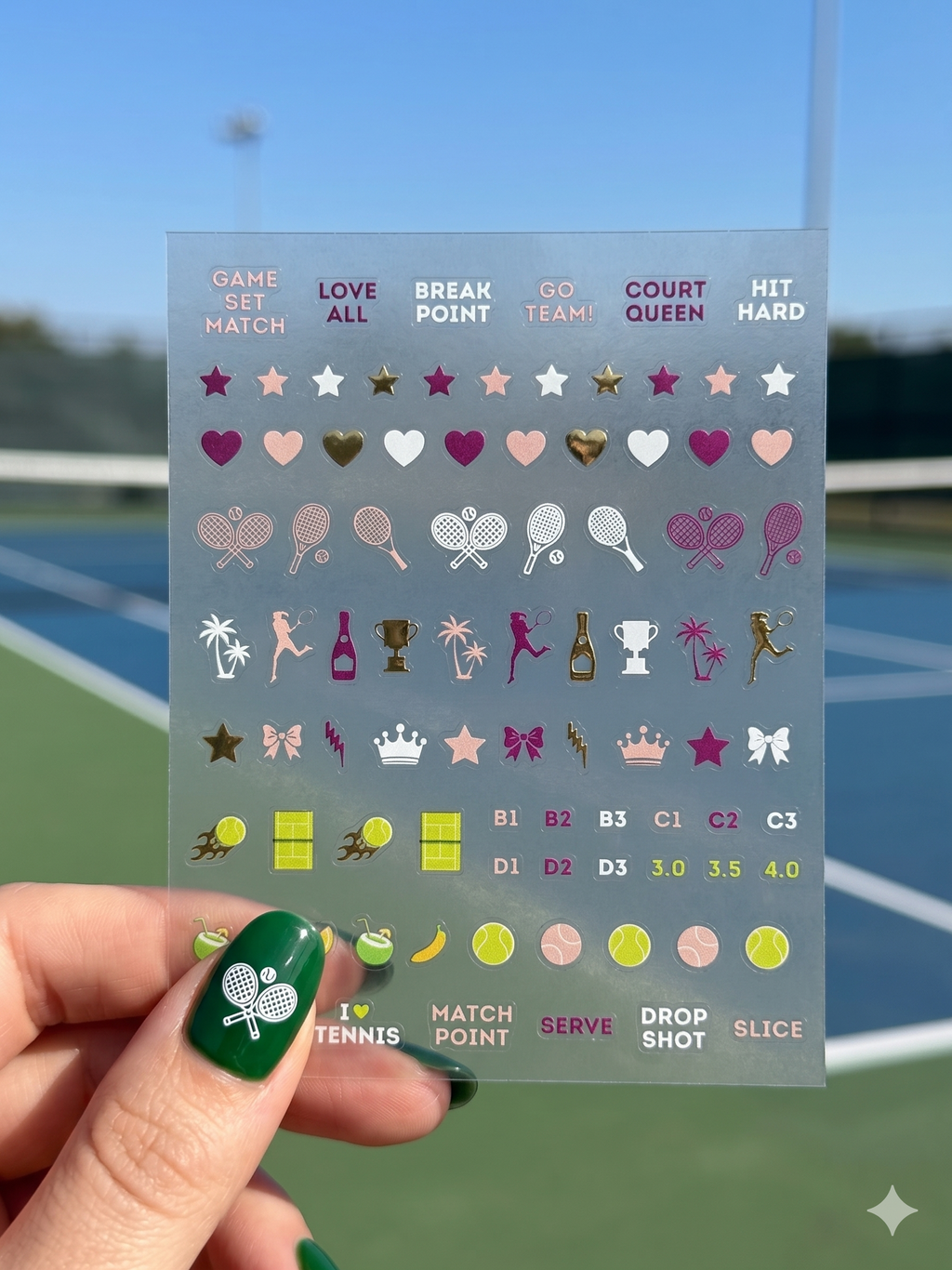 Love All. Tennis Nail Art Stickers (2 Sheets)