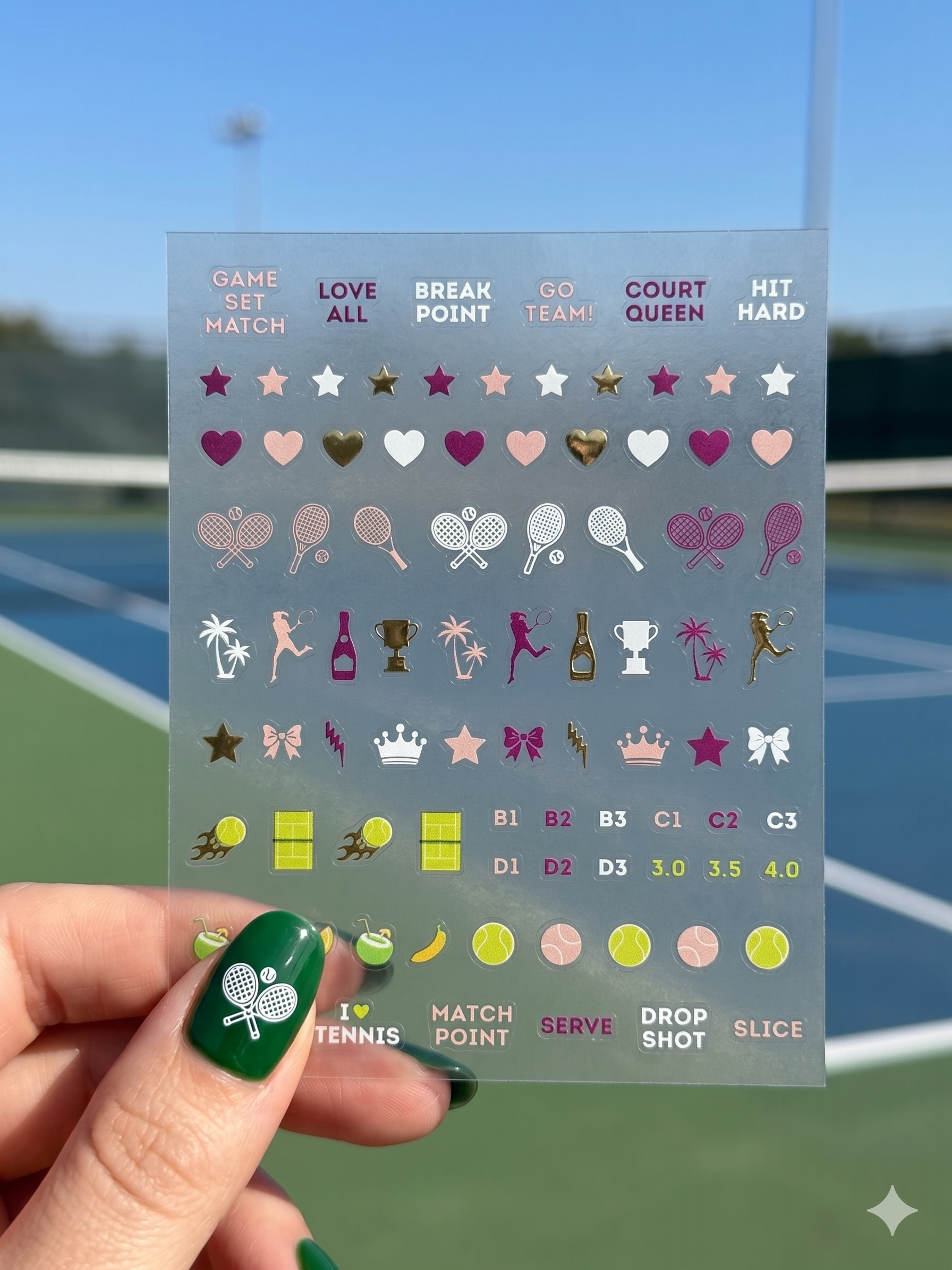 Love All. Tennis Nail Art Stickers (2 Sheets)
