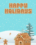 Holiday gift card, front: Happy Holidays with a gingerbread house