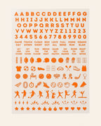 Illinois set: orange nail art sticker sheet with letters, numbers, game-day phrases, and sports icons