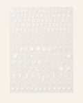 School Spirit nail art sticker sheet in White: letters, numbers, game-day phrases, and sports icons